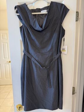 Calvin Klein Charcoal Gray Cowl Neck Midi Sheath Dress